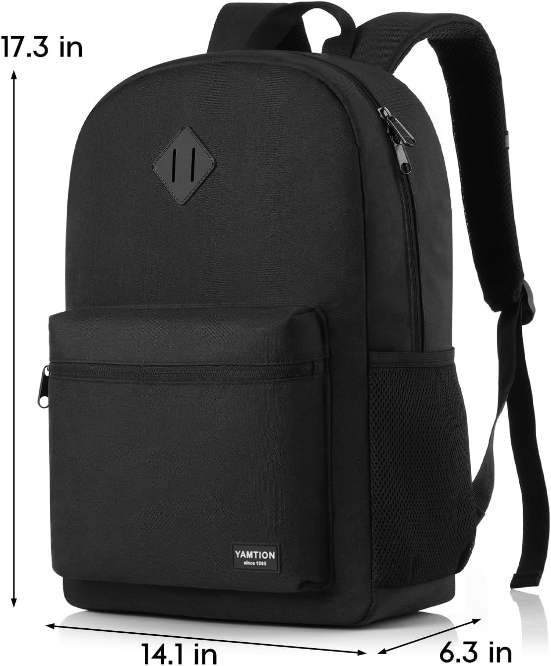 YAMTION Black Backpack for Women Men,Casual School Backpack Teen Boys and Girls 15.6 Inch Laptop Bookbag with USB Charger for College High School Travel Business - Image 7