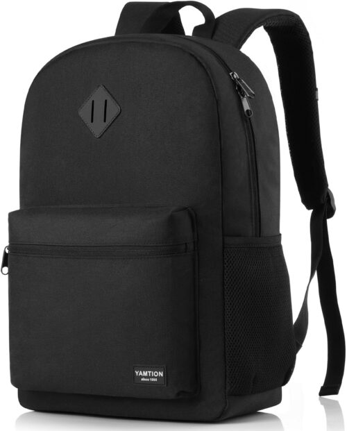 YAMTION Black Backpack for Women Men,Casual School Backpack Teen Boys and Girls 15.6 Inch Laptop Bookbag with USB Charger for College High School Travel Business