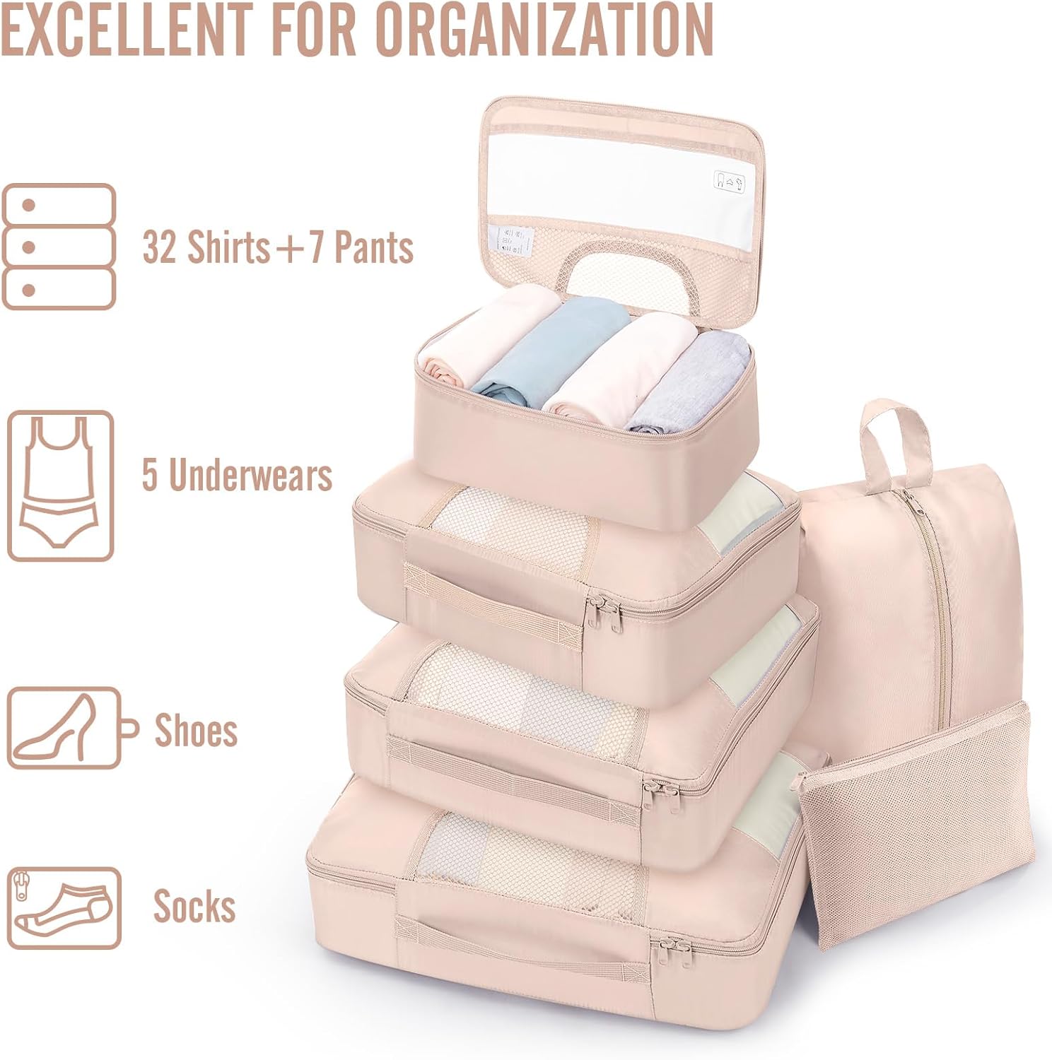 Veken 8 Set Packing Cubes for Cruise Ship Essentials,Beach Vacation Travel Accessories with Hanging Toiletry Bag,Suitcase Organizer for Luggage,Personalized Birthday & Retirement Gifts for Women Mom - Image 6