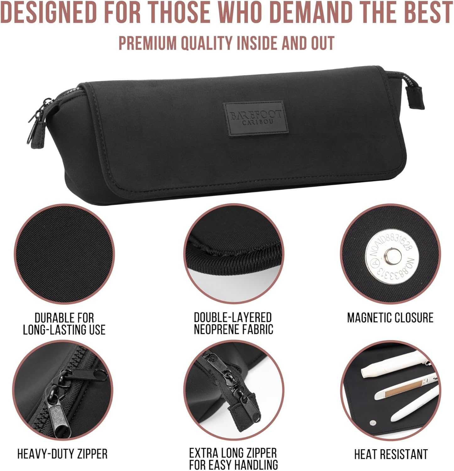 BAREFOOT CARIBOU Hair Tools Travel Bag and Heat Resistant Mat (15.5") for Flat Irons, Straighteners, Curling Iron, and Haircare Accessories, 2-in-1 design, Interior Pockets, Portable Organizer (Black) - Image 8
