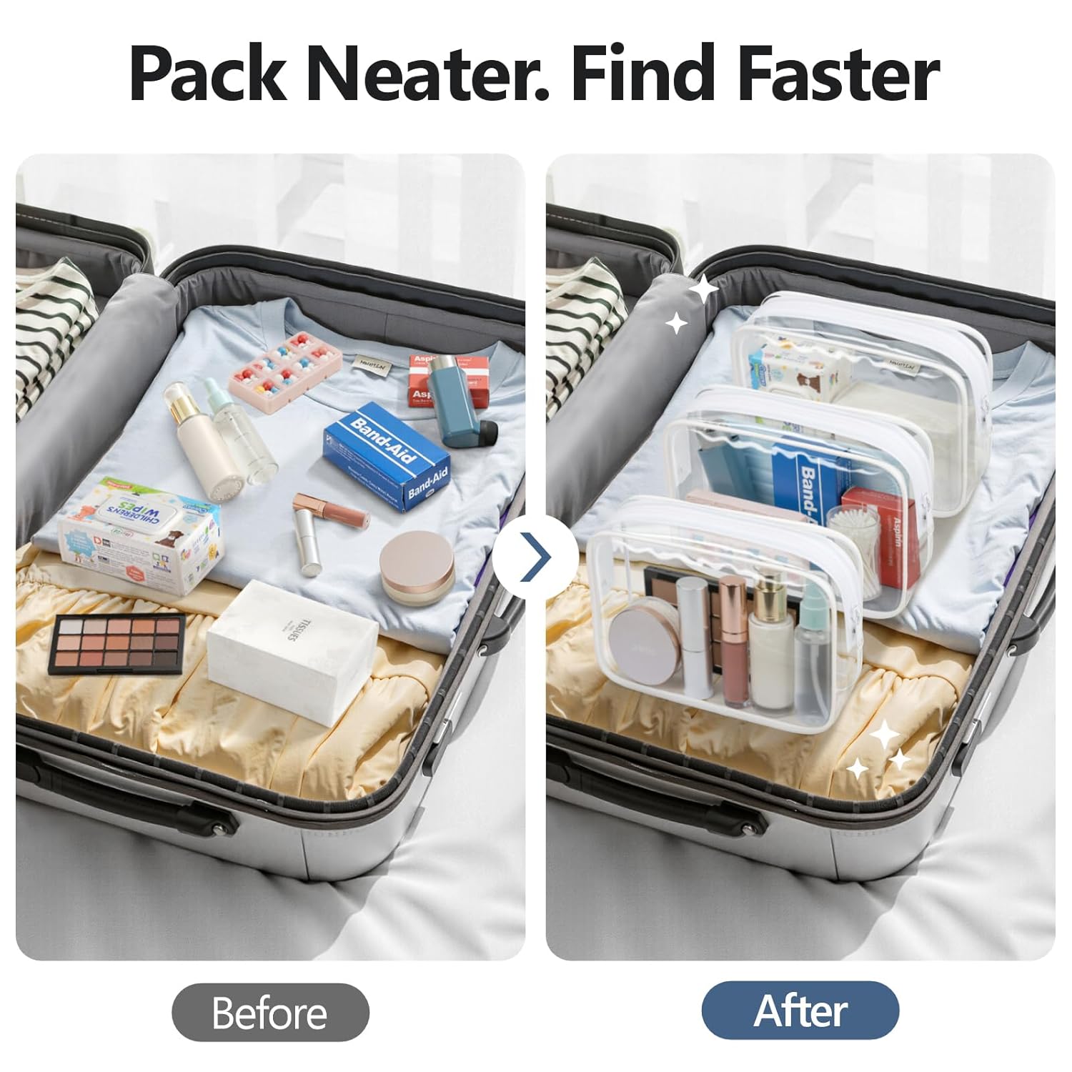 PACKISM TSA Approved Toiletry Bag - Clear Makeup Bag 3 Pack Medium, Metal Smooth Zipper Quart Size Bag for 3-1-1 Liquids, Travel Makeup Bag for Women Men, Airport Airline Compliant Bag, White - Image 7