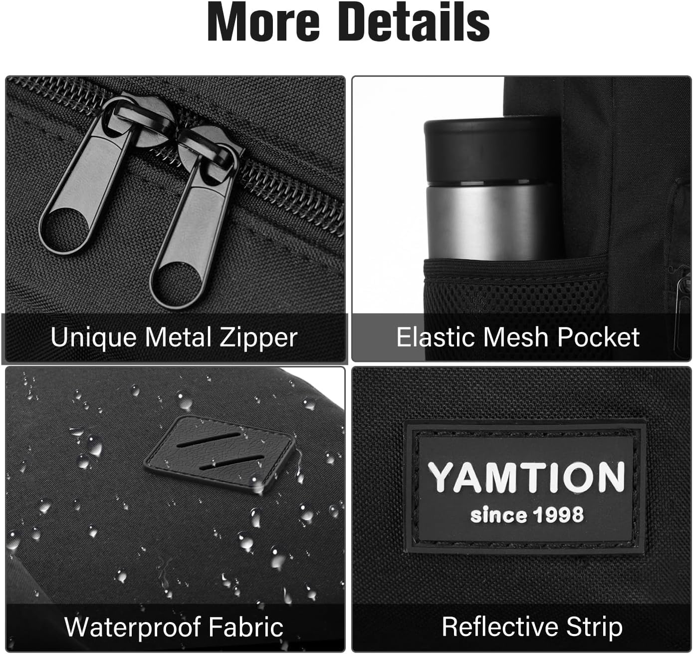 YAMTION Black Backpack for Women Men,Casual School Backpack Teen Boys and Girls 15.6 Inch Laptop Bookbag with USB Charger for College High School Travel Business - Image 4
