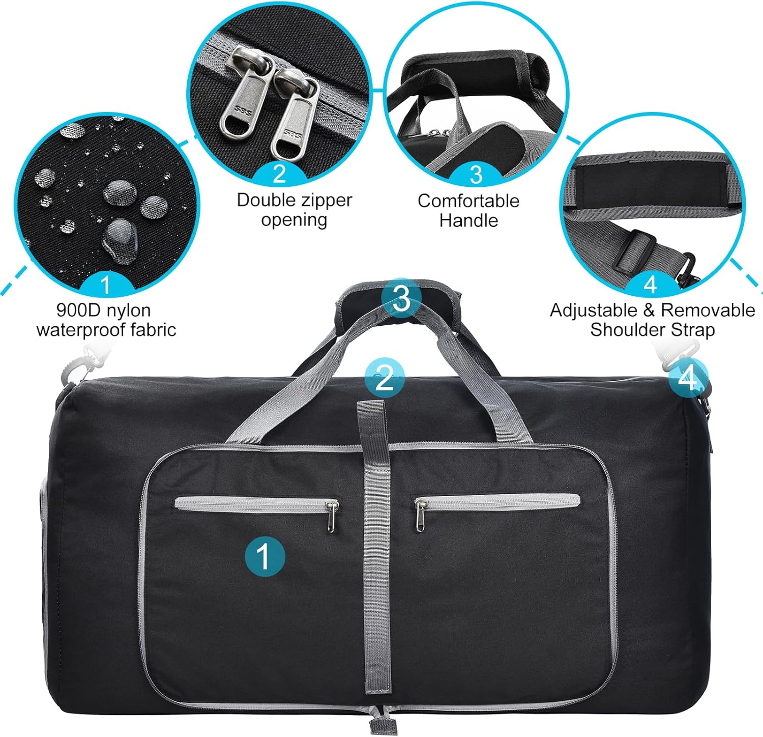 Felipe Varela Duffle Bag with Shoes Compartment and Adjustable Strap,Foldable Travel Duffel Bags for Men Women,Waterproof Duffel Bags - Image 7