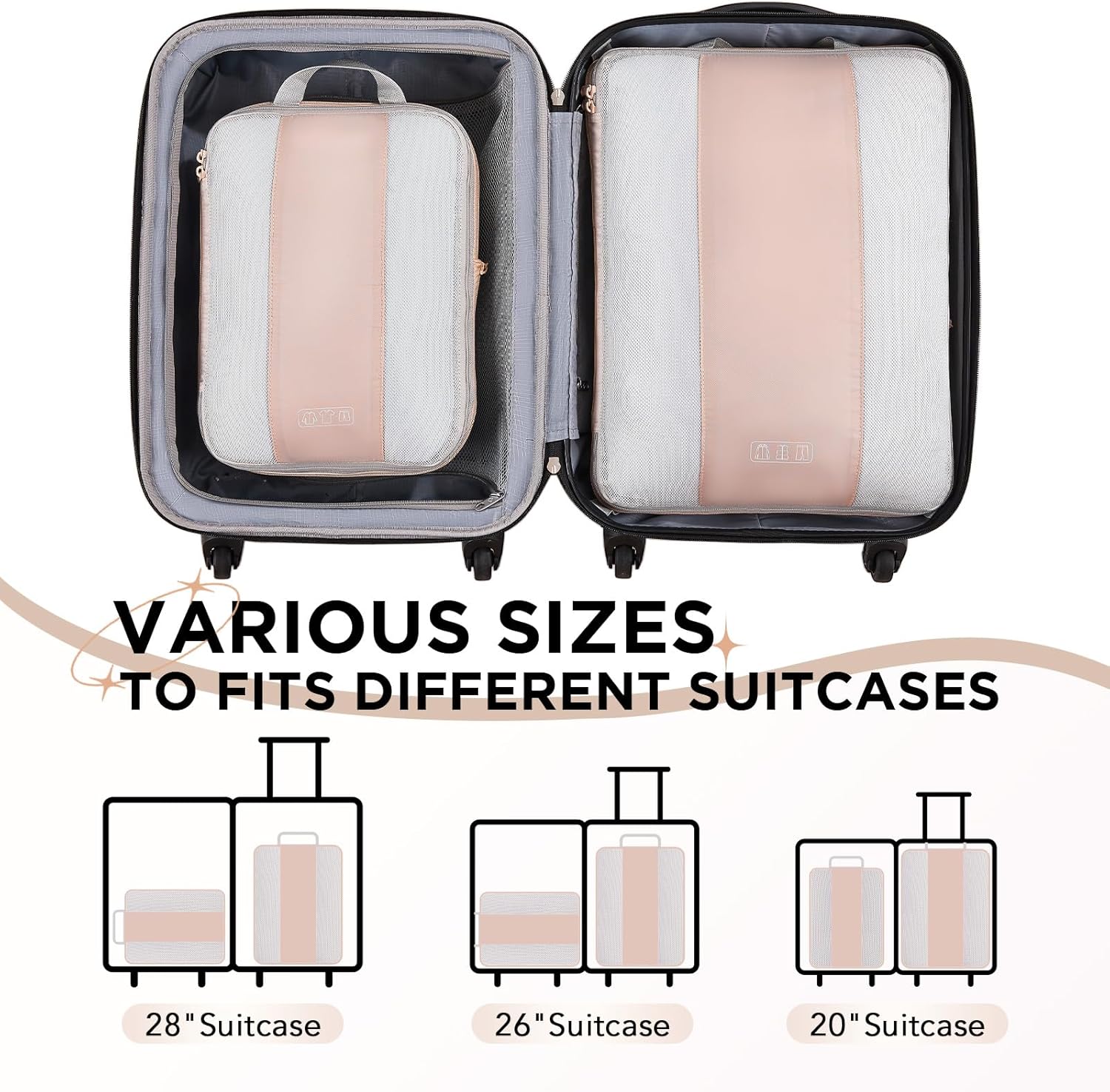 2 Set Compression Packing Cubes for Travel Essentials,Compressible Expandable Packing Cubes for Suitcase,OlarHike Luggage Garment Bags for Travel,Handy Helper for Organizing Clothes(Beige) - Image 6