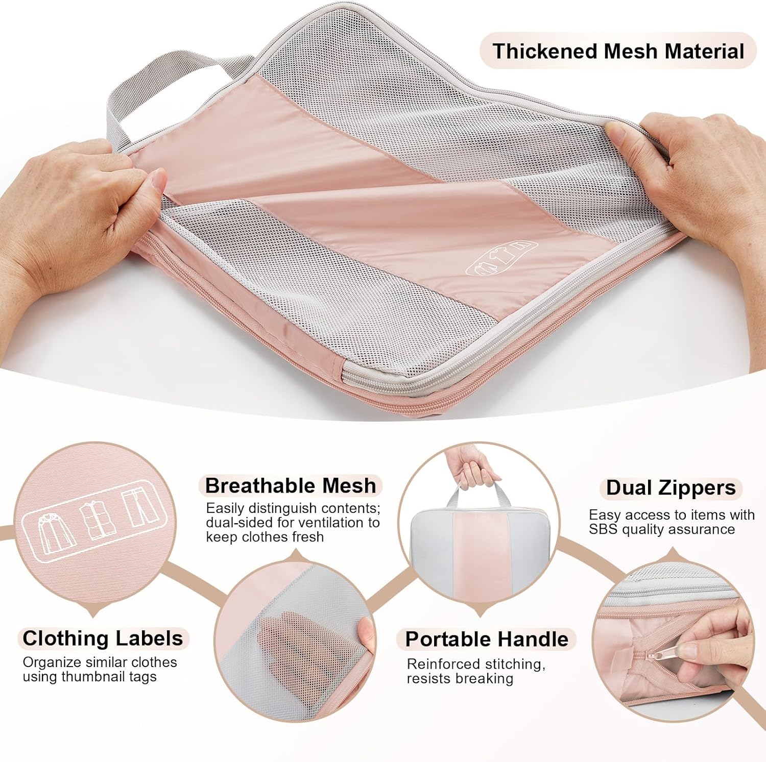2 Set Compression Packing Cubes for Travel Essentials,Compressible Expandable Packing Cubes for Suitcase,OlarHike Luggage Garment Bags for Travel,Handy Helper for Organizing Clothes(Beige) - Image 4