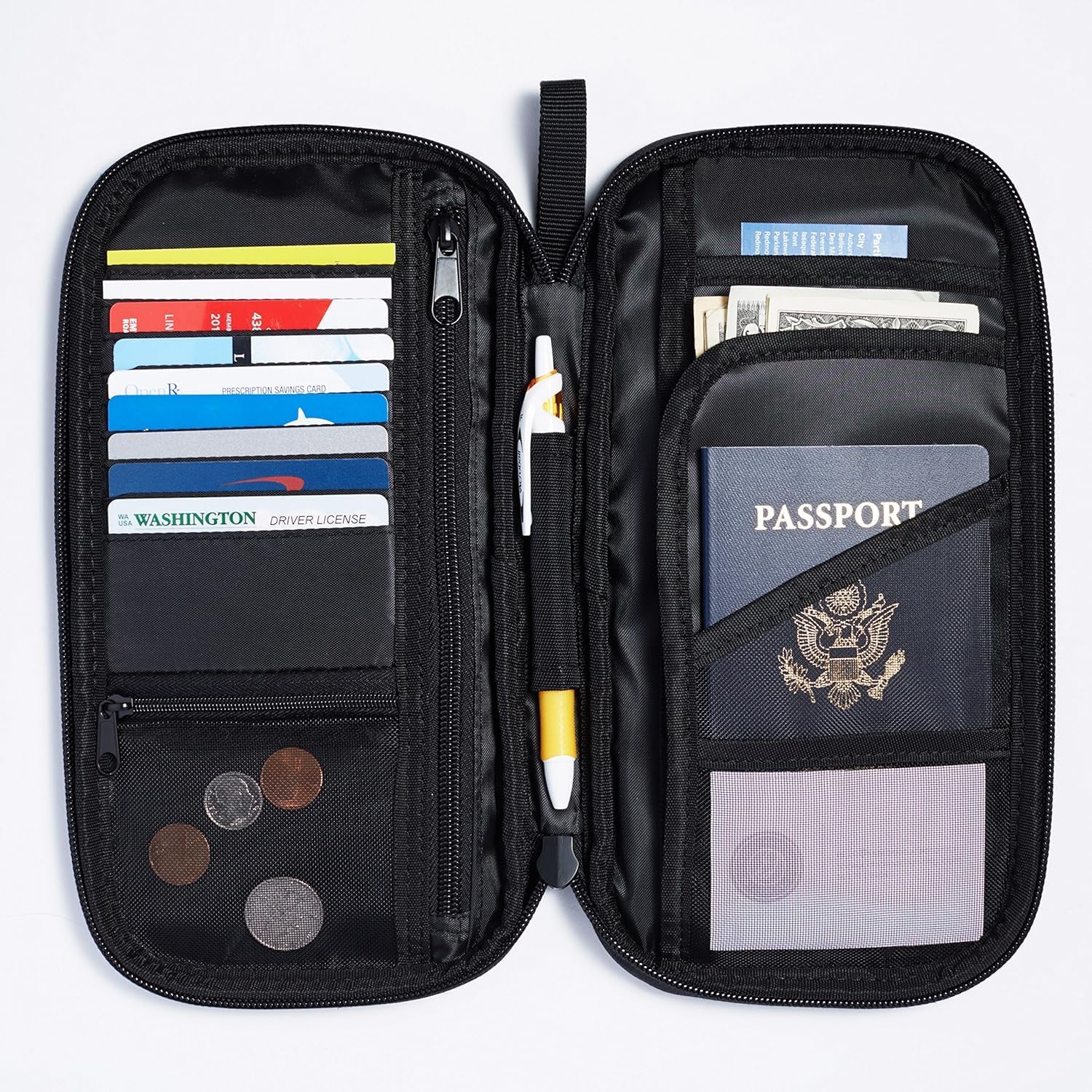 Amazon Basics RFID-blocking Passport Wallet, Passport Holder for Travel, Polyester/Nylon Material with Durable Zipper Closure, Zippered Pockets, Slots for Cards, 10"x5", Black, Solid - Image 2