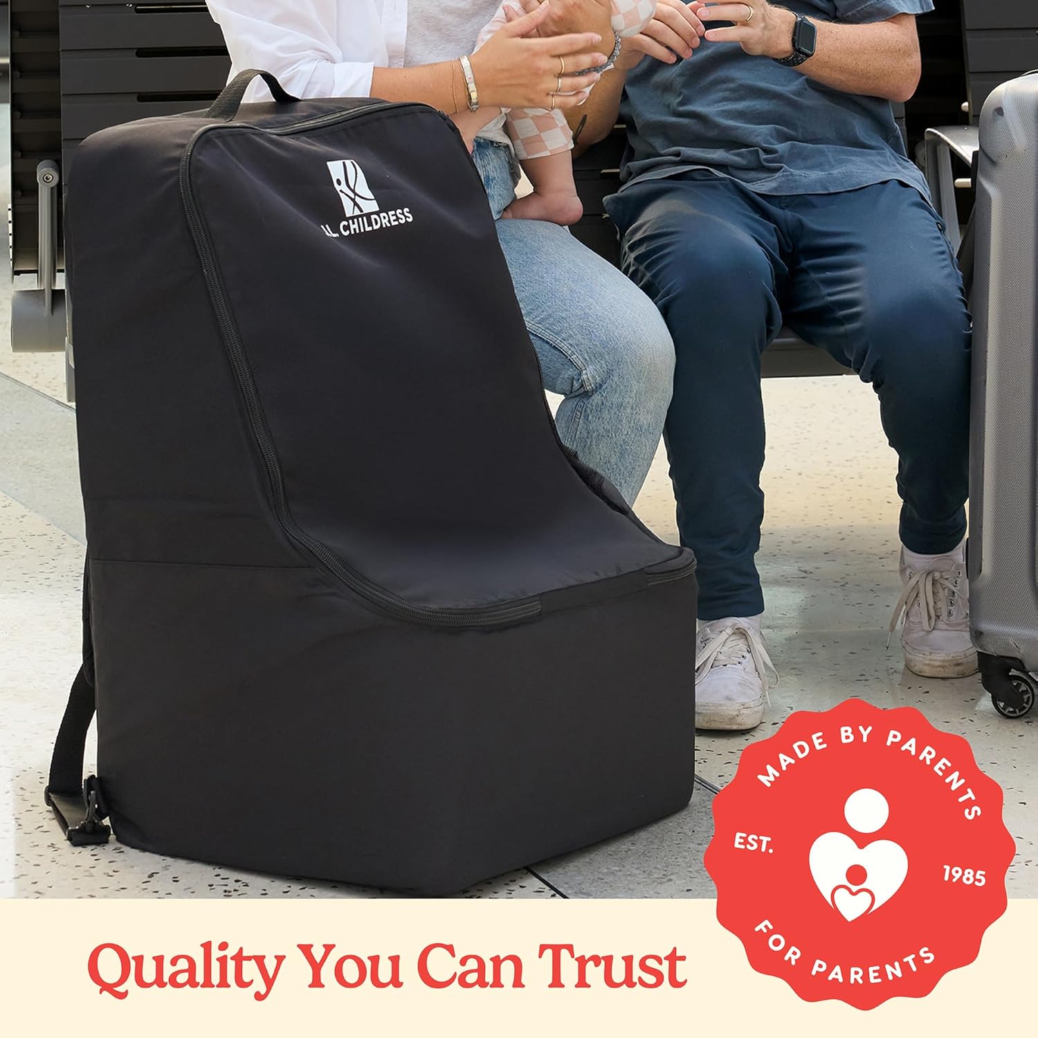 J.L. Childress Padded Backpack Car Seat Bag - Car Seat Travel Bag for Airplane, Fits Most Baby & Infant Carriers & Bootsters, Accessories for Gate or Baggage Check, AirTag Compatible - Deluxe, Black - Image 9