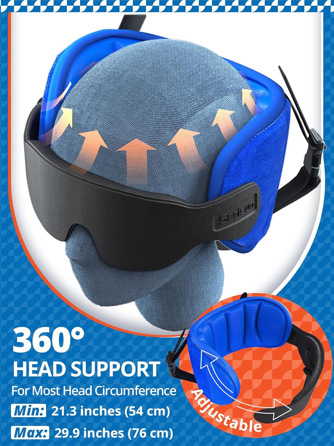 SARISUN Travel Pillows for Airplanes, Airplane Pillow for Long Flight, Airplane Head Strap with Eye Mask for Sleep, Travel Neck Pillow for Car Road Trip, 360° Support Headrest, Stop Bobblehead, Black - Image 5