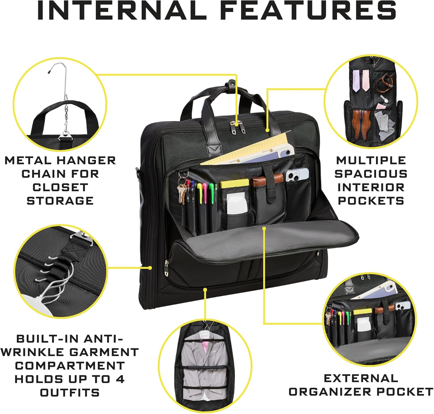 ZEGUR Premium Suit Garment Bag Carry On - Hangs 4 Suits - Travel & Business with Shoulder Strap and Laptop Compartment - Image 7