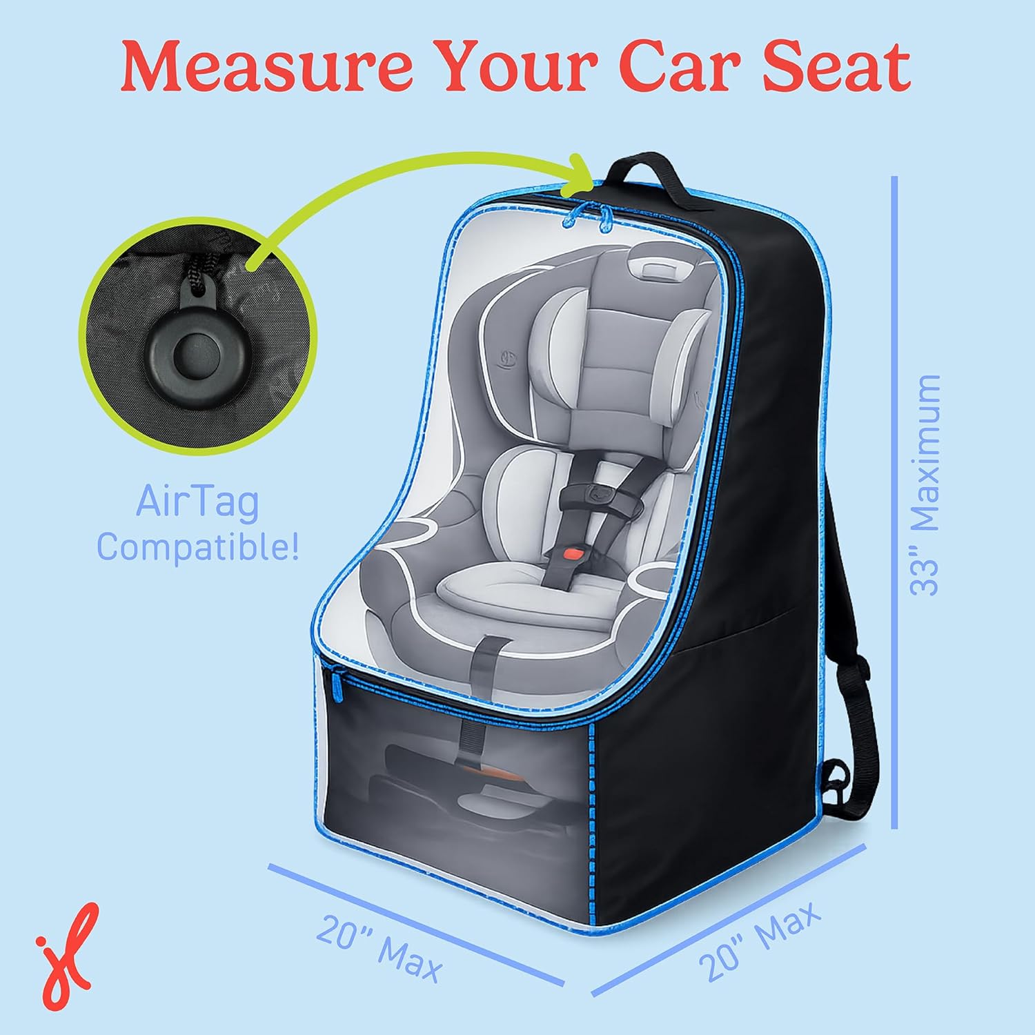 J.L. Childress Padded Backpack Car Seat Bag - Car Seat Travel Bag for Airplane, Fits Most Baby & Infant Carriers & Bootsters, Accessories for Gate or Baggage Check, AirTag Compatible - Deluxe, Black - Image 3