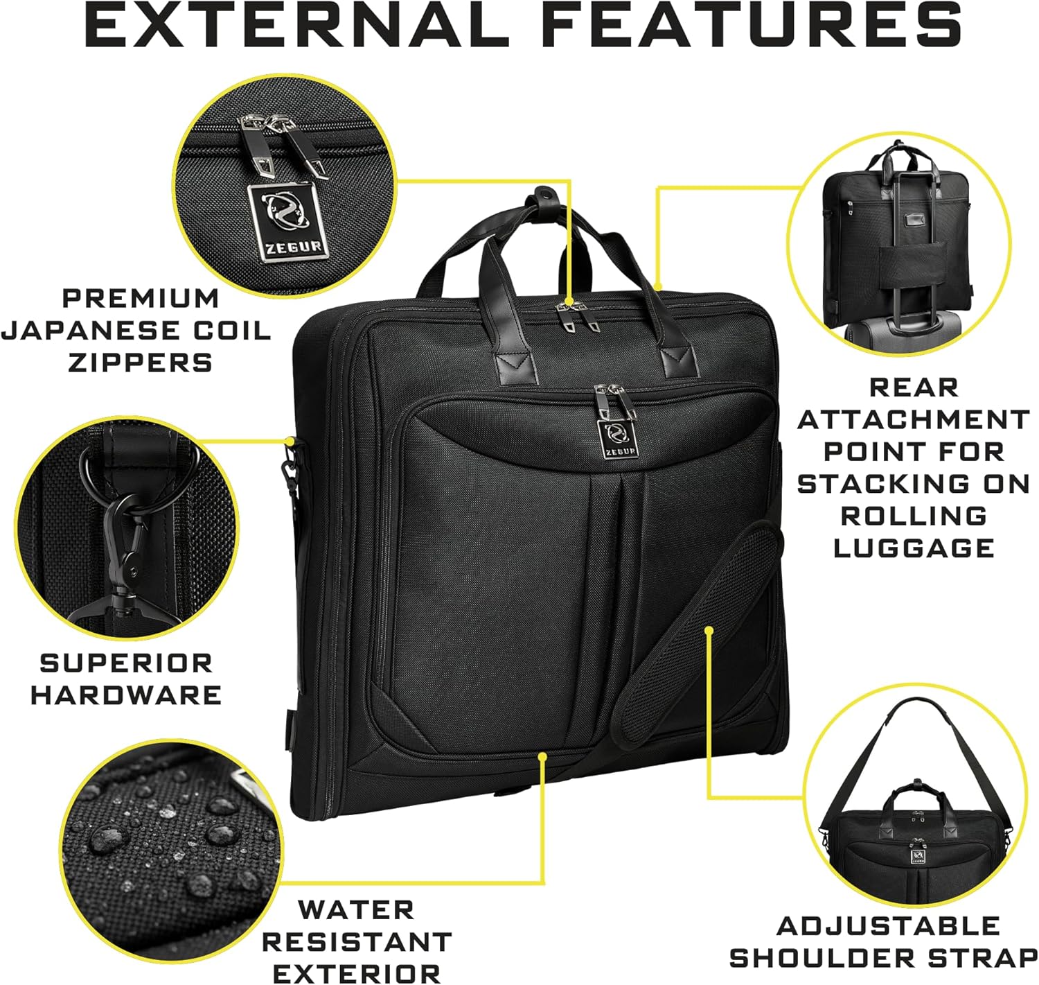ZEGUR Premium Suit Garment Bag Carry On - Hangs 4 Suits - Travel & Business with Shoulder Strap and Laptop Compartment - Image 8
