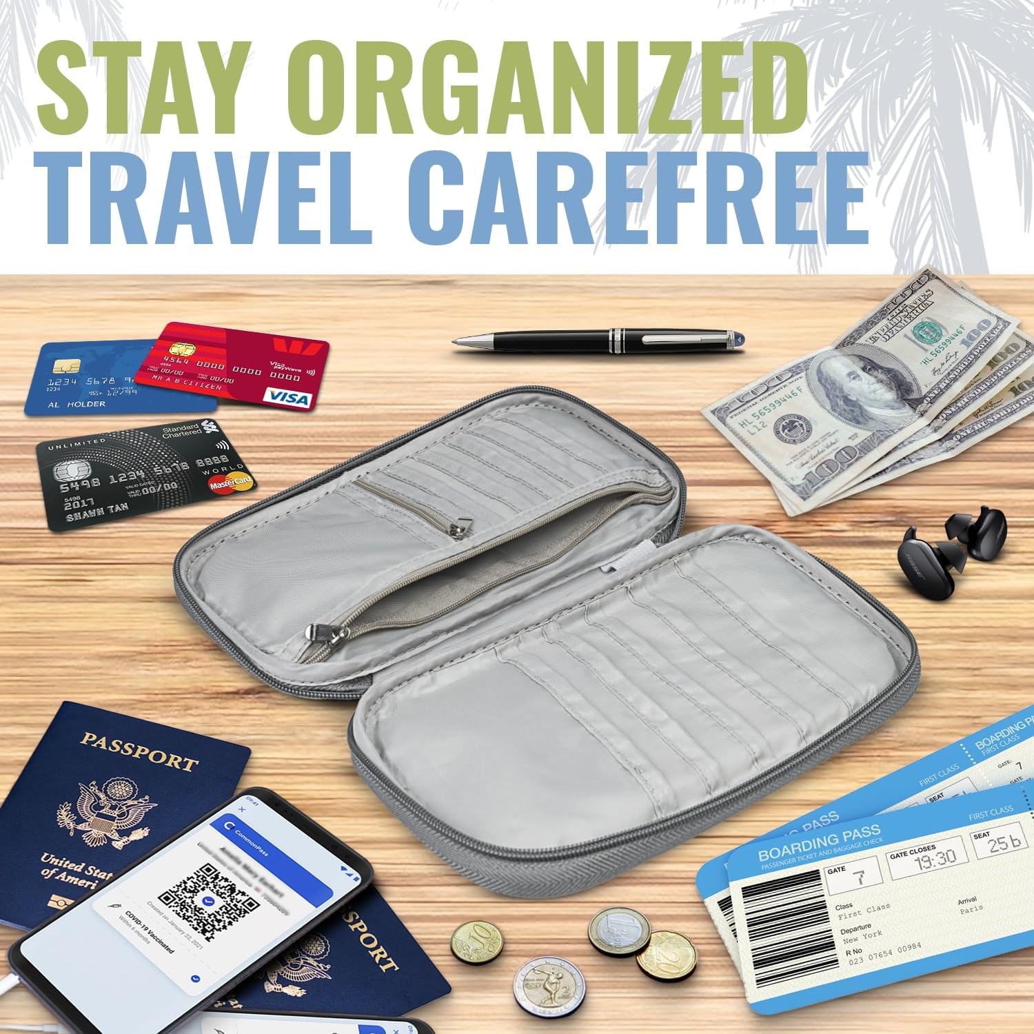 BOACAY Travel Document Organizer with RFID, Family Passport Holder, Wallet for Women & Men, Portable & Waterproof Case for Cards, Boarding Pass, Money - Image 5