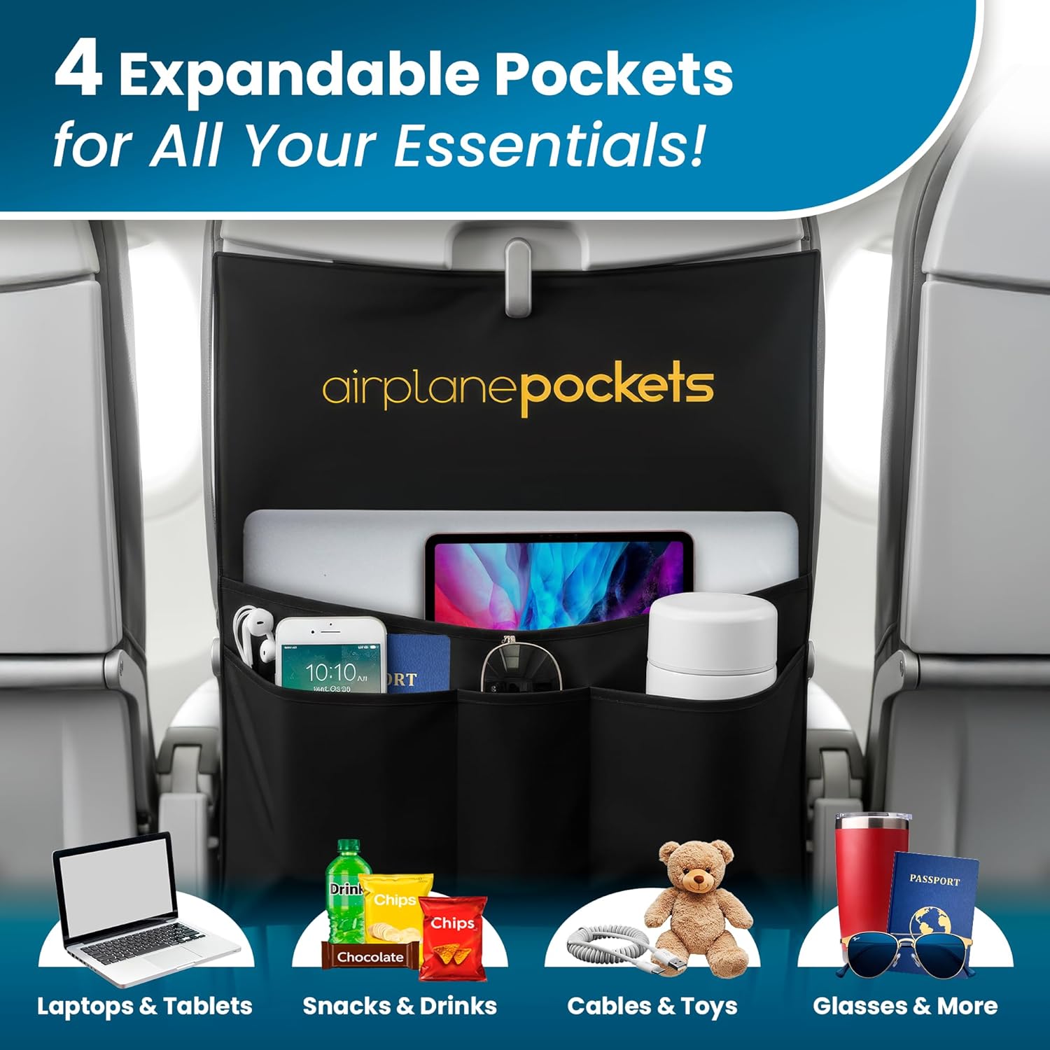 Airplane Pockets - Airplane Accessories - Plane Travel Essentials - Travel Organizer - Seat Storage Organizer - Air Travel Essentials - Seatback Organizer - International Travel Accessories Must Haves - Image 4