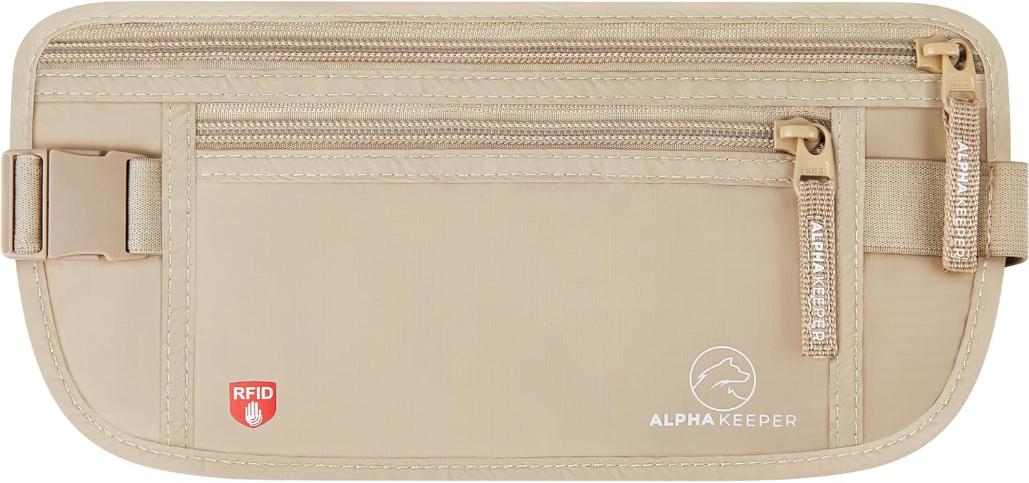 Alpha Keeper Money Belt for Travel Hidden Under Clothes – RFID Blocking Passport Holder & Slim Waist Wallet Pouch for Women & Men, Anti-Theft Travel Accessories