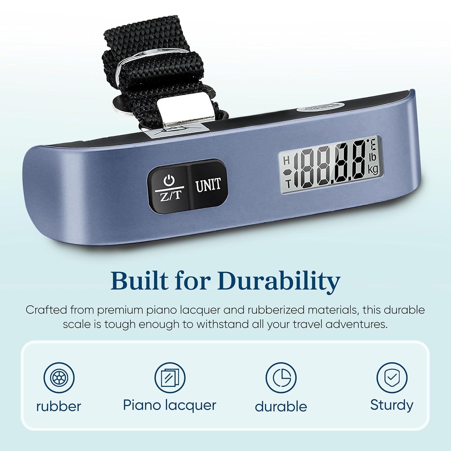 Etekcity Luggage Scale, Travel Essentials, Digital Suitcase Weight Scales for Travel Accessories, Hanging Baggage Scale with Temperature Sensor, Rubber Paint, 110 Pounds, Battery Included, Blue - Image 4