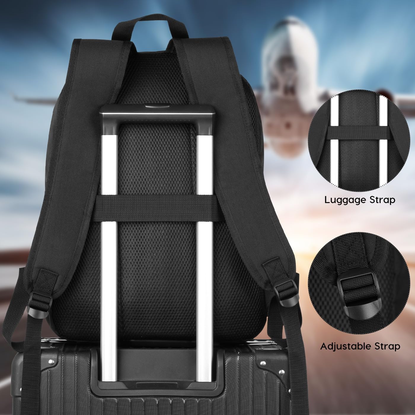YAMTION Black Backpack for Women Men,Casual School Backpack Teen Boys and Girls 15.6 Inch Laptop Bookbag with USB Charger for College High School Travel Business - Image 5