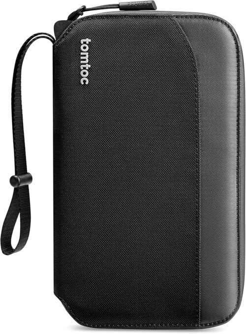 tomtoc Passport Holder Family with RFID Blocking, Passport Wallet Women Men, with Airtag & Sim Card Holder and Eject Pin, Travel Document Organizer with Wrist Strap, Up to 4 Passports, Water-resistant