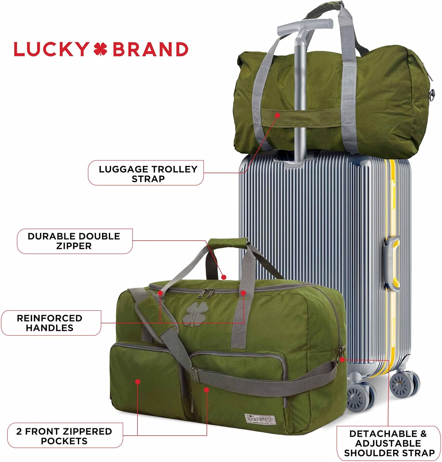 Lucky Travel Duffel Bags 65L, Gym Bag, Travel Bag & Large Duffle Bag for Men, Foldable Overnight Weekender Bags for Women & Men with Adjustable Shoulder Strap, Loden Green - Image 6