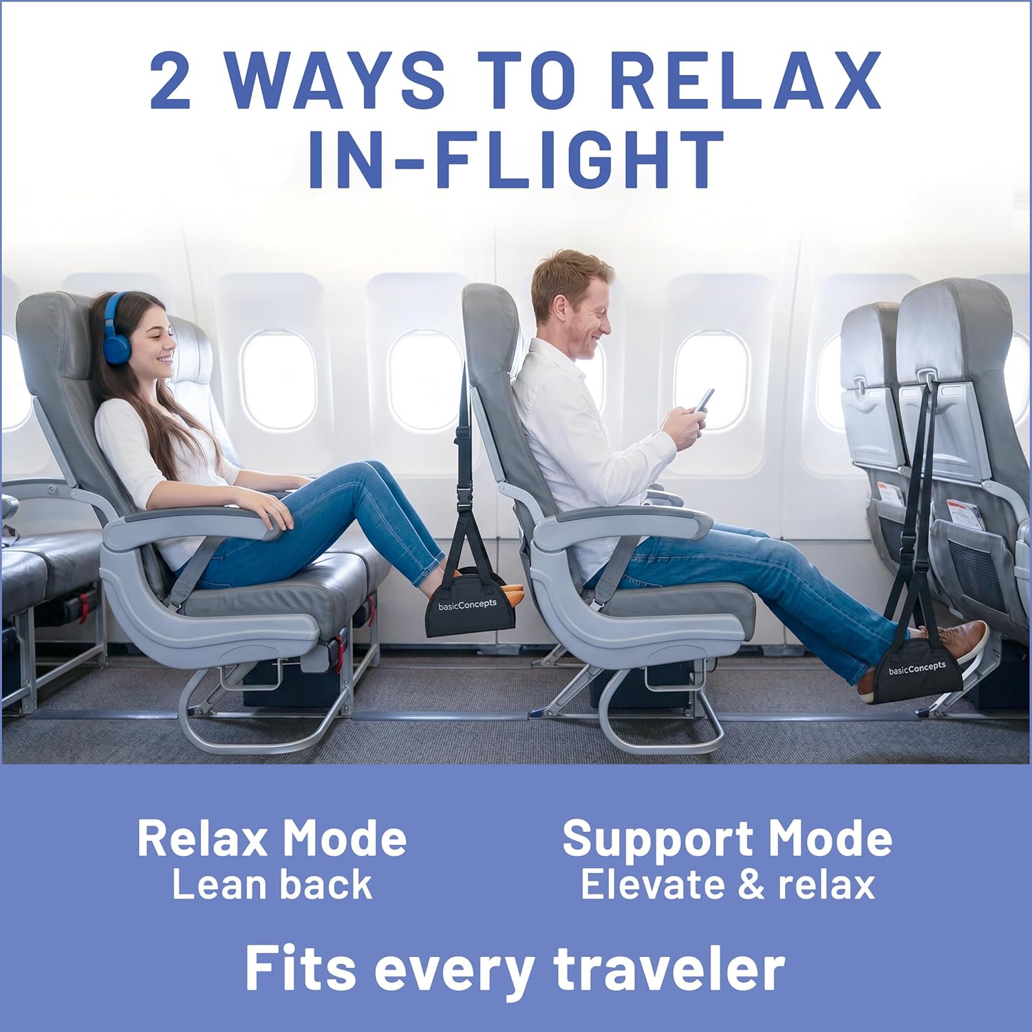 BASIC CONCEPTS Airplane Foot Hammock for Plane Travel Essentials - Airplane Travel Essentials, Long Flight Foot Rest - Plane Gadgets - Image 3