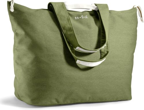Fit & Fresh XL Beach Tote Bag for Women – XL Travel Tote with Zipper & Pockets, Oversized Canvas Pool Bag, Weekender Carry-On