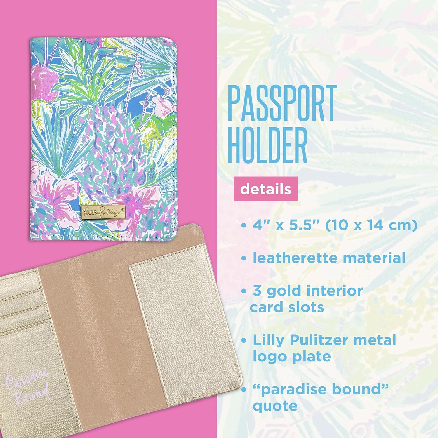 Lilly Pulitzer Vegan Leather Passport Holder, Cute Passport Cover, Travel Wallet with Credit Card Slots, Swizzle In - Image 3