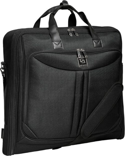 ZEGUR Premium Suit Garment Bag Carry On - Hangs 4 Suits - Travel & Business with Shoulder Strap and Laptop Compartment